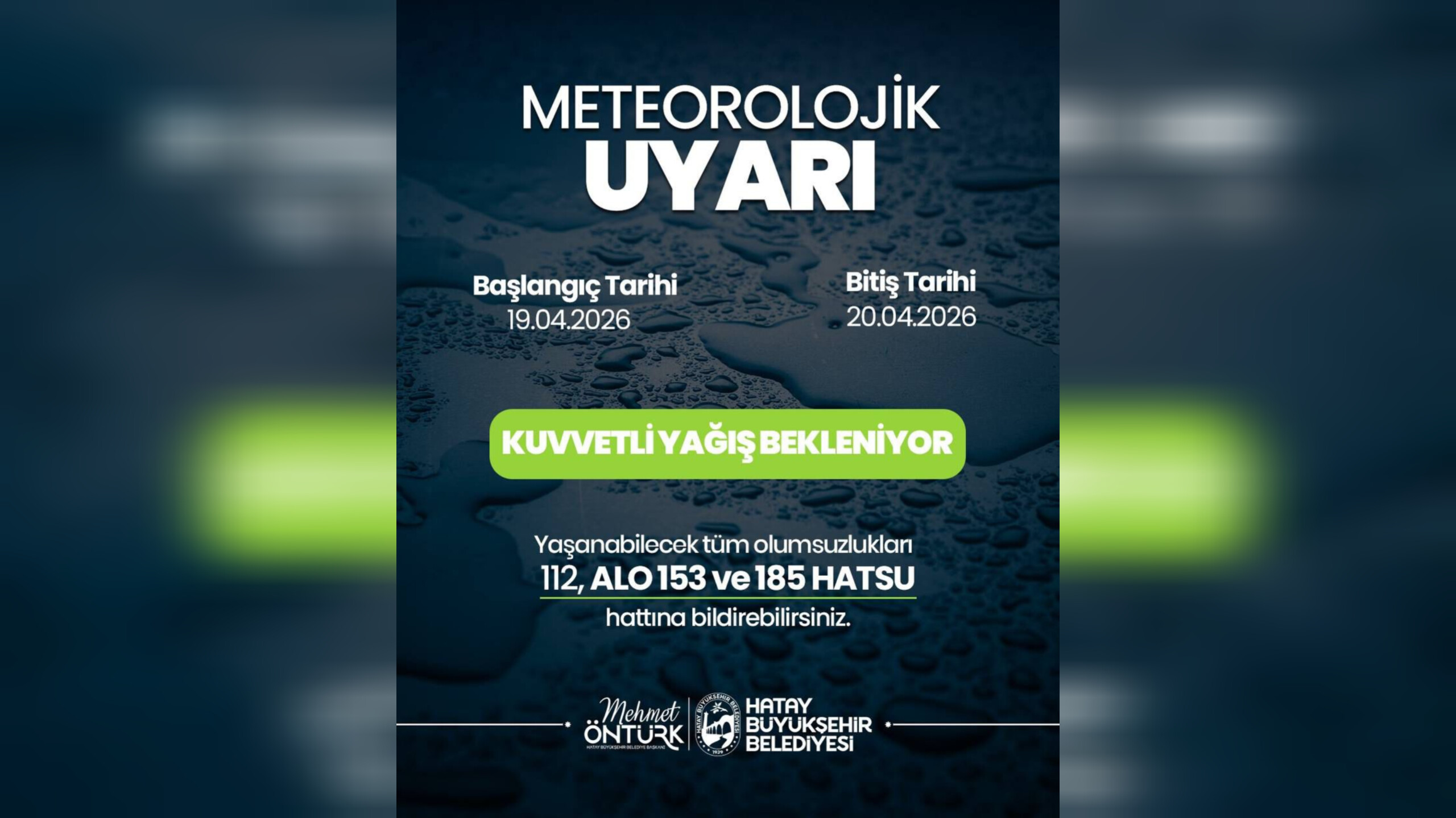 Hatay İçin Yağış Uyarısı Yapıldı