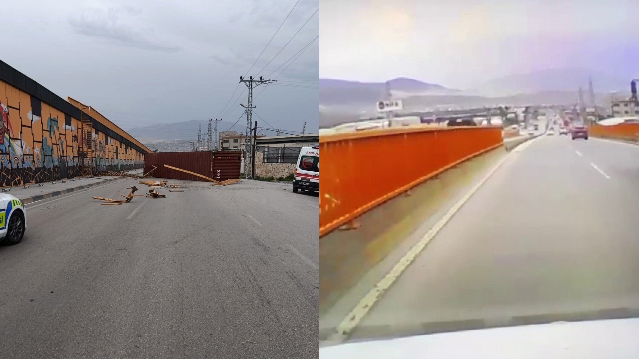 Hatay’da Fırtına Tırdaki Konteyneri Uçurdu